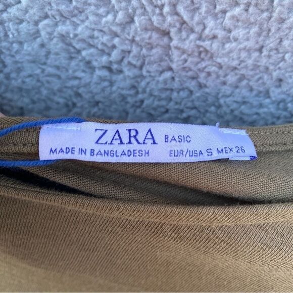 NEW Zara Perfect Basics Olive Long Sleeve Open Tie Back Top Sz S - Picture 6 of 8